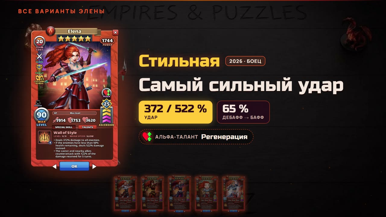 Стильная Элена в витрине костюмов: удар, пассивка и альфа-талант